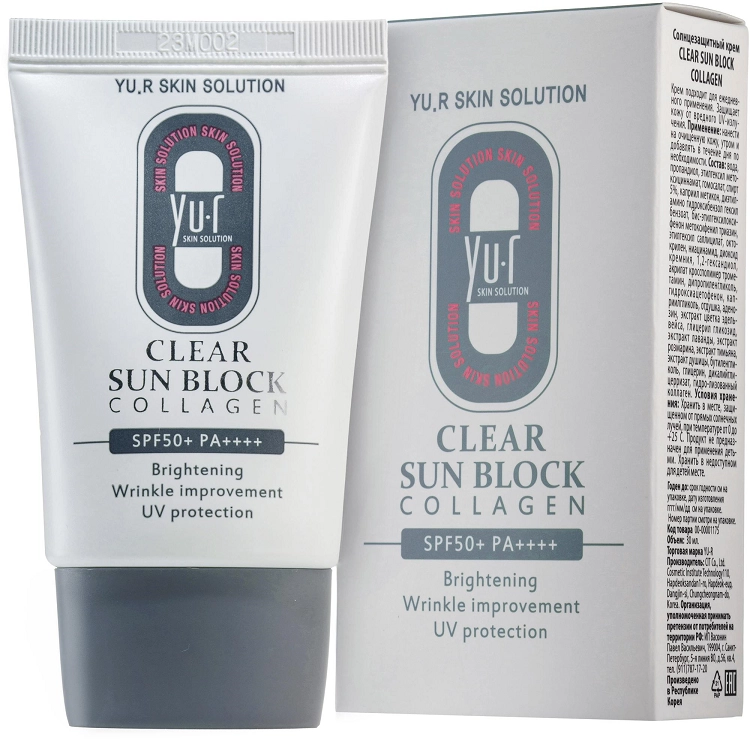 Солнцезащитный крем для лица Yu.R Clear Sun Block Collagen SPF 50+, 30 мл