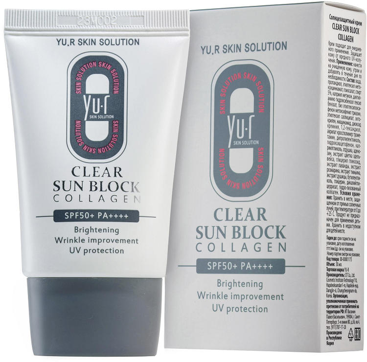 Солнцезащитный крем для лица Yu.R Clear Sun Block Collagen SPF 50+, 30 мл